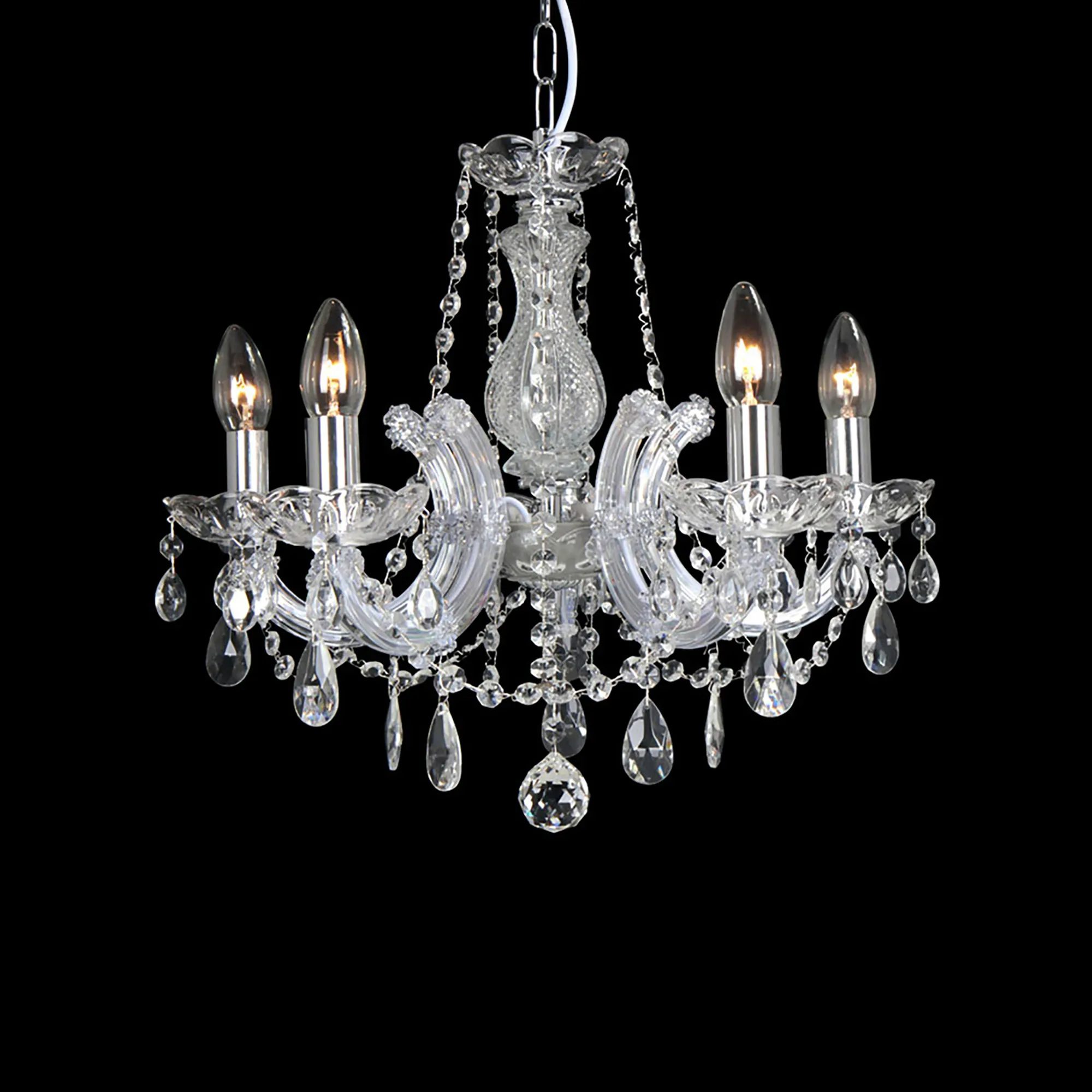 D0020  Gabrielle Glass Chandelier 5 Light (Glass Sconce) Polished Chrome